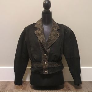 Vintage Women's Black Suede Leather Cropped Short Jacket Size Small